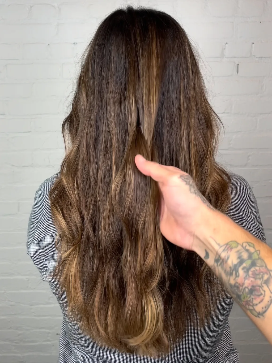 warm caramel brown with subtle honey highlights layered cut